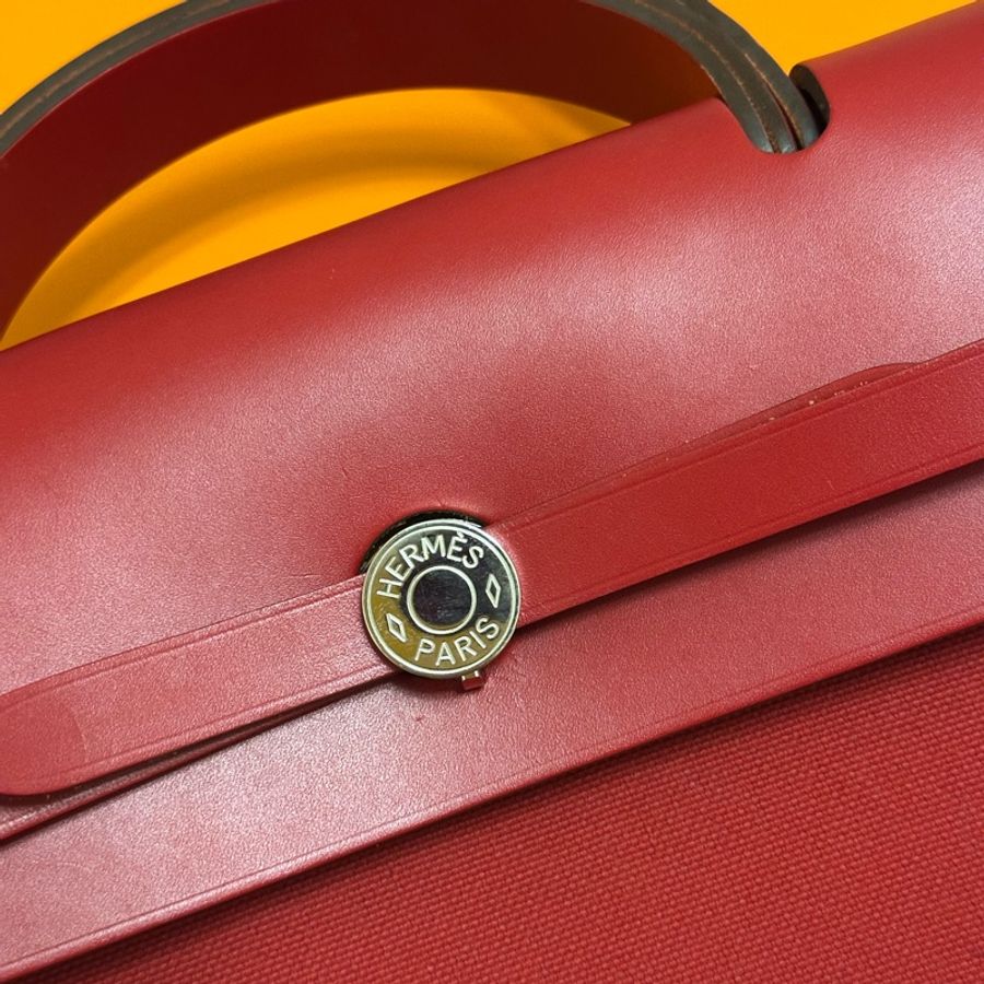 Hermès 愛馬仕 HerBag Zip 31 手提/肩背包 (D刻/石榴紅/銀扣)近全新 手提/肩背兩用包-9