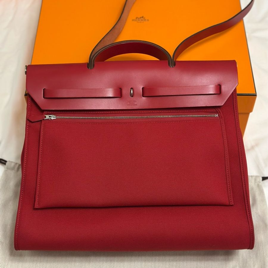 Hermès 愛馬仕 HerBag Zip 31 手提/肩背包 (D刻/石榴紅/銀扣)近全新 手提/肩背兩用包-14