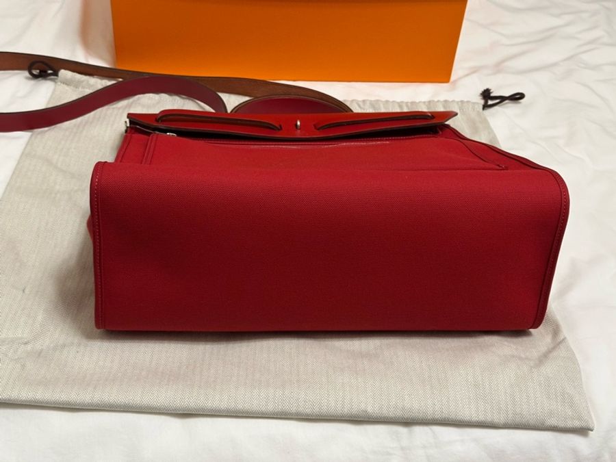 Hermès 愛馬仕 HerBag Zip 31 手提/肩背包 (D刻/石榴紅/銀扣)近全新 手提/肩背兩用包-18