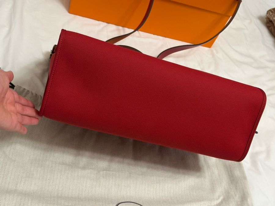 Hermès 愛馬仕 HerBag Zip 31 手提/肩背包 (D刻/石榴紅/銀扣)近全新 手提/肩背兩用包-19