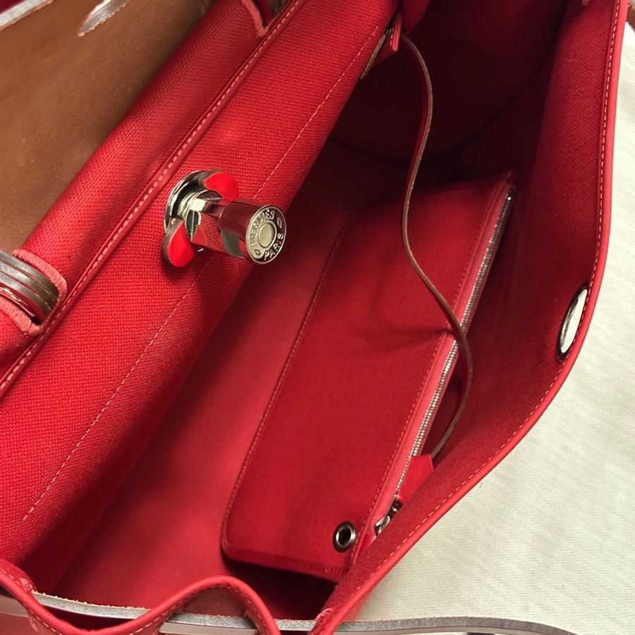 Hermès 愛馬仕 HerBag Zip 31 手提/肩背包 (D刻/石榴紅/銀扣)近全新 手提/肩背兩用包-20