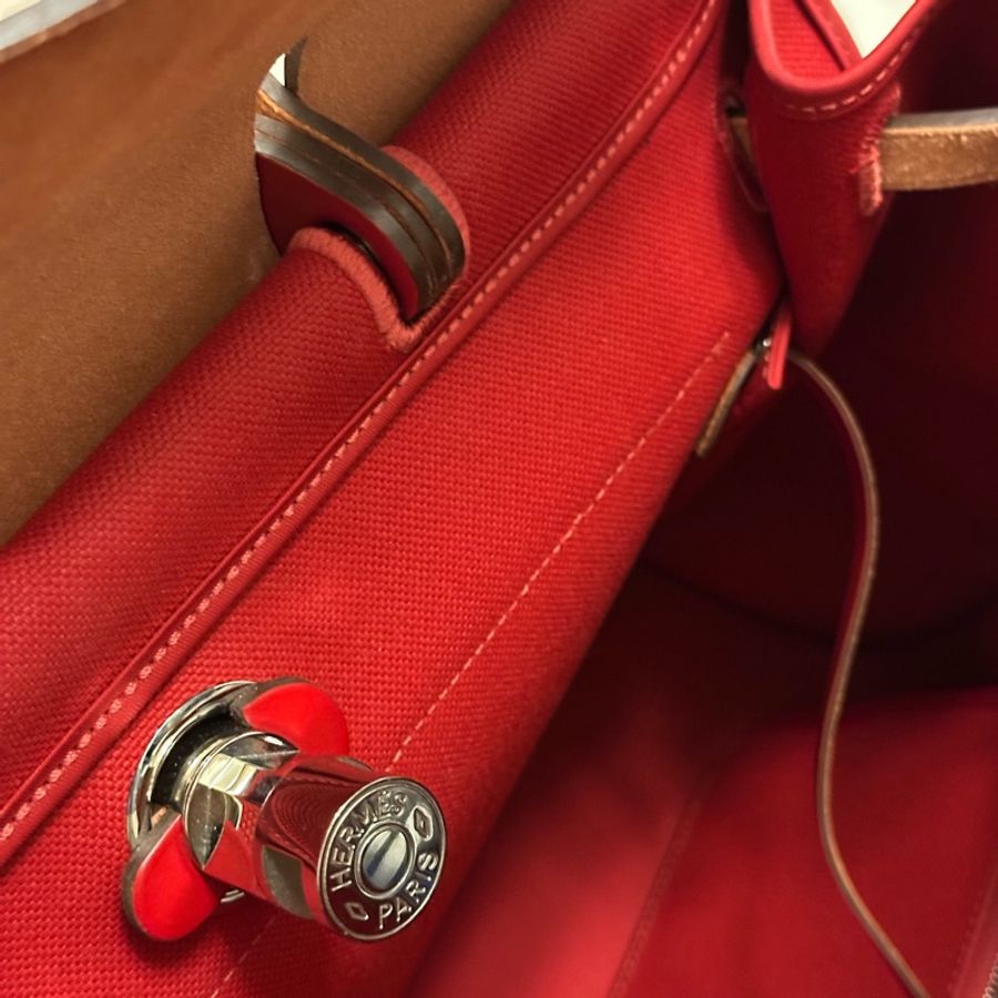 Hermès 愛馬仕 HerBag Zip 31 手提/肩背包 (D刻/石榴紅/銀扣)近全新 手提/肩背兩用包-21