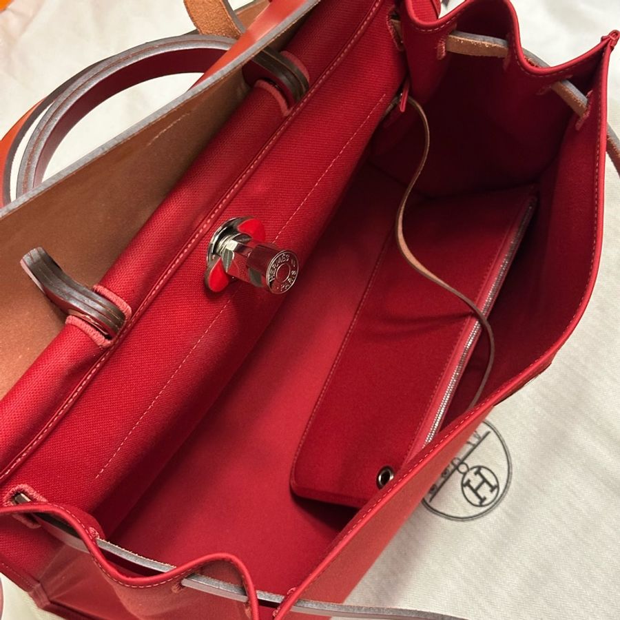 Hermès 愛馬仕 HerBag Zip 31 手提/肩背包 (D刻/石榴紅/銀扣)近全新 手提/肩背兩用包-22