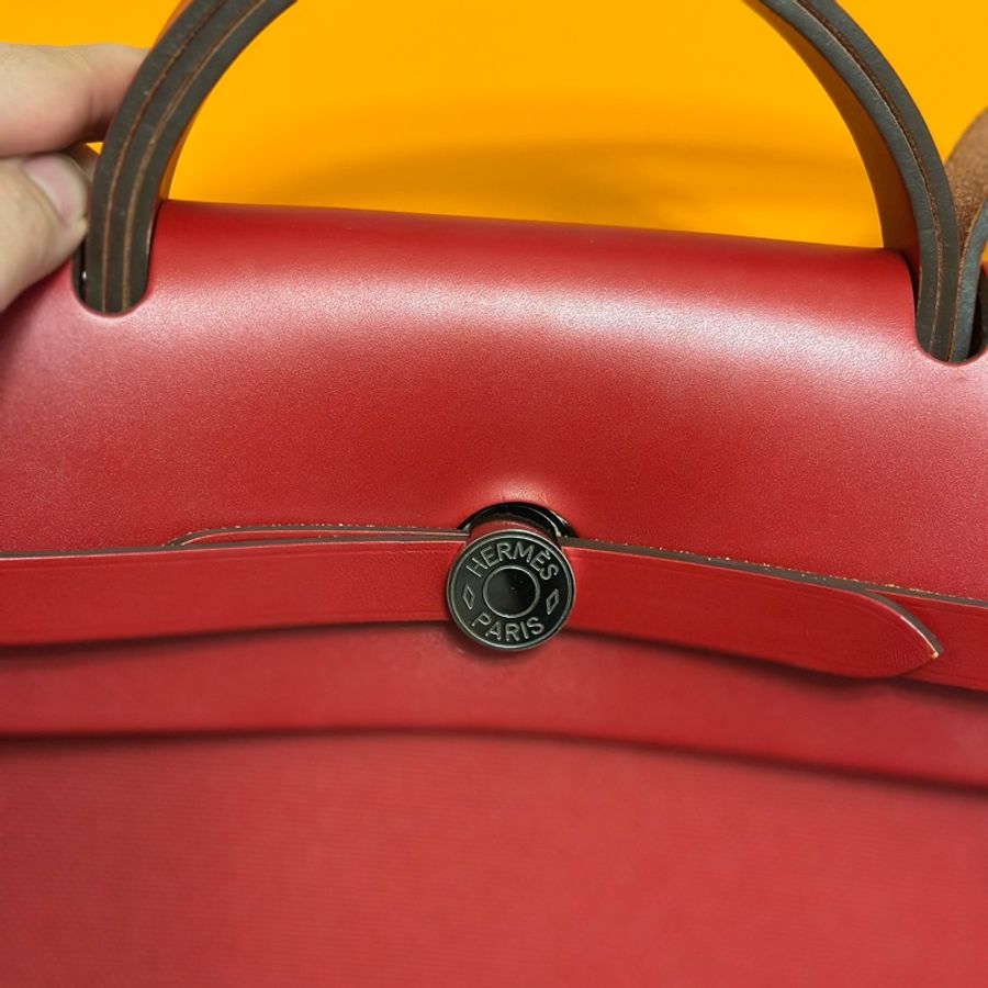 Hermès 愛馬仕 HerBag Zip 31 手提/肩背包 (D刻/石榴紅/銀扣)近全新 手提/肩背兩用包-29