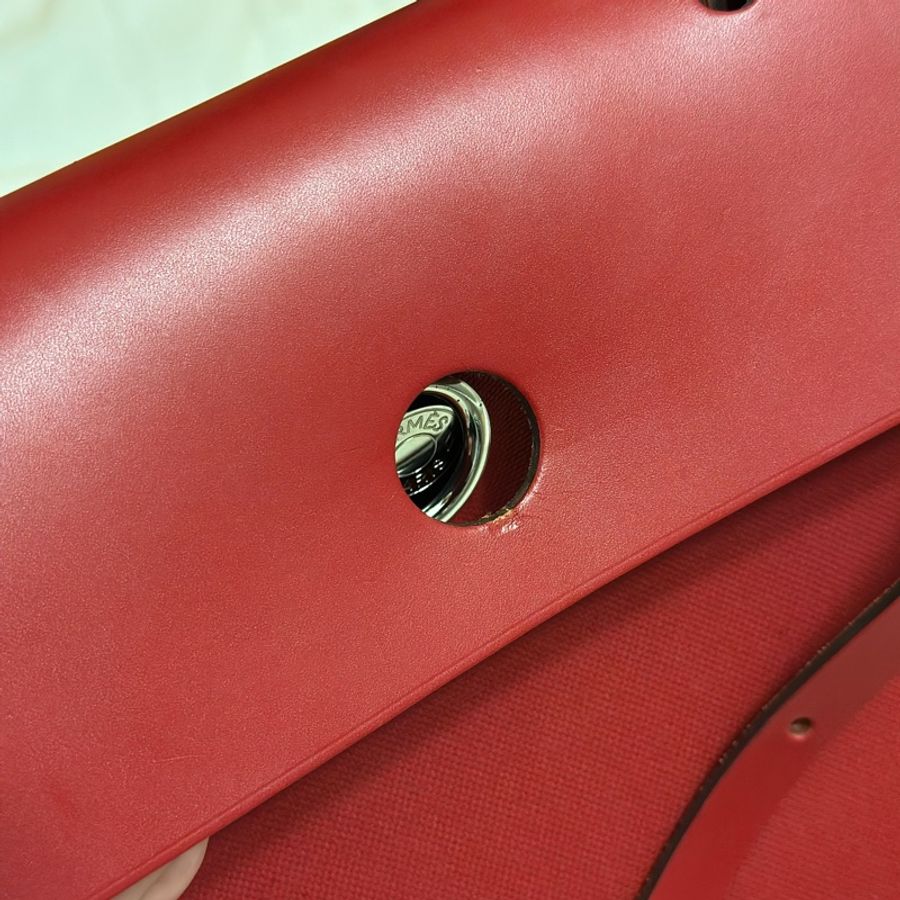 Hermès 愛馬仕 HerBag Zip 31 手提/肩背包 (D刻/石榴紅/銀扣)近全新 手提/肩背兩用包-34