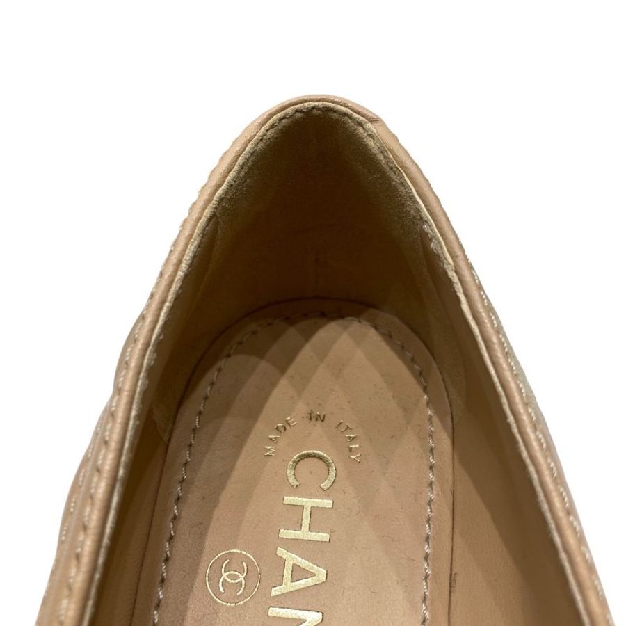 CHANEL 香奈兒 經典菱格紋樂福跟鞋 皮革 拿鐵色 37.5碼-13