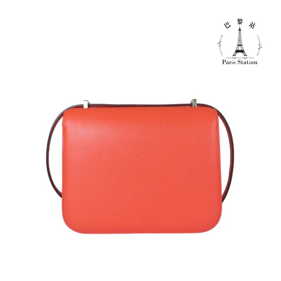 【巴黎站二手名牌專賣店】*現貨*HERMES 愛馬仕 真品*Z刻MINI Constance 18橘紅色琺瑯H康康肩背斜背包-1