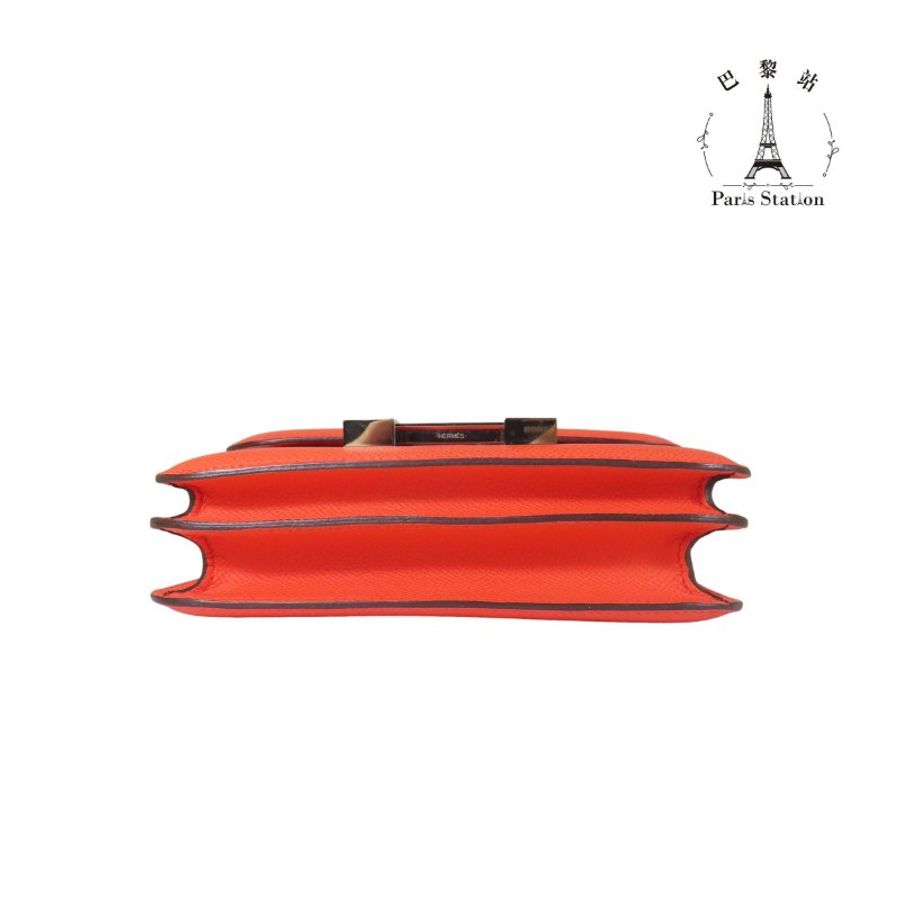 【巴黎站二手名牌專賣店】*現貨*HERMES 愛馬仕 真品*Z刻MINI Constance 18橘紅色琺瑯H康康肩背斜背包-2