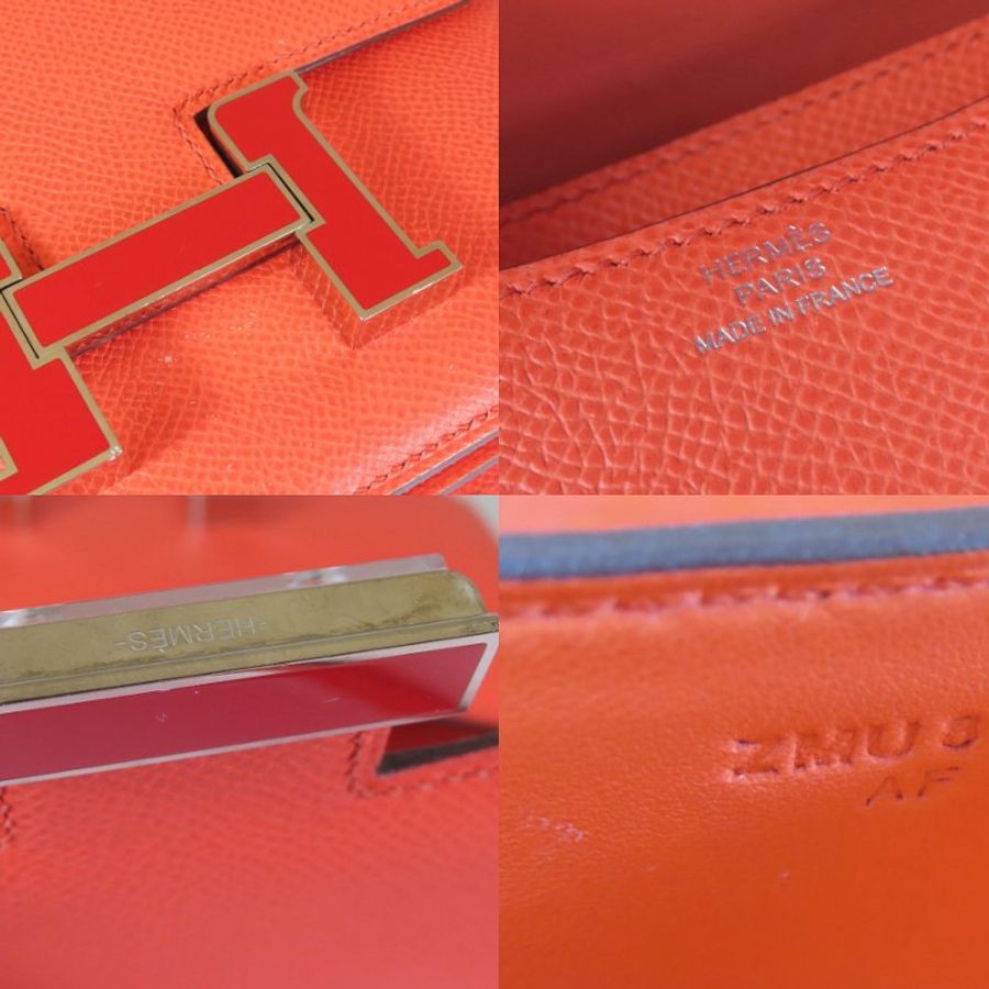 【巴黎站二手名牌專賣店】*現貨*HERMES 愛馬仕 真品*Z刻MINI Constance 18橘紅色琺瑯H康康肩背斜背包-5