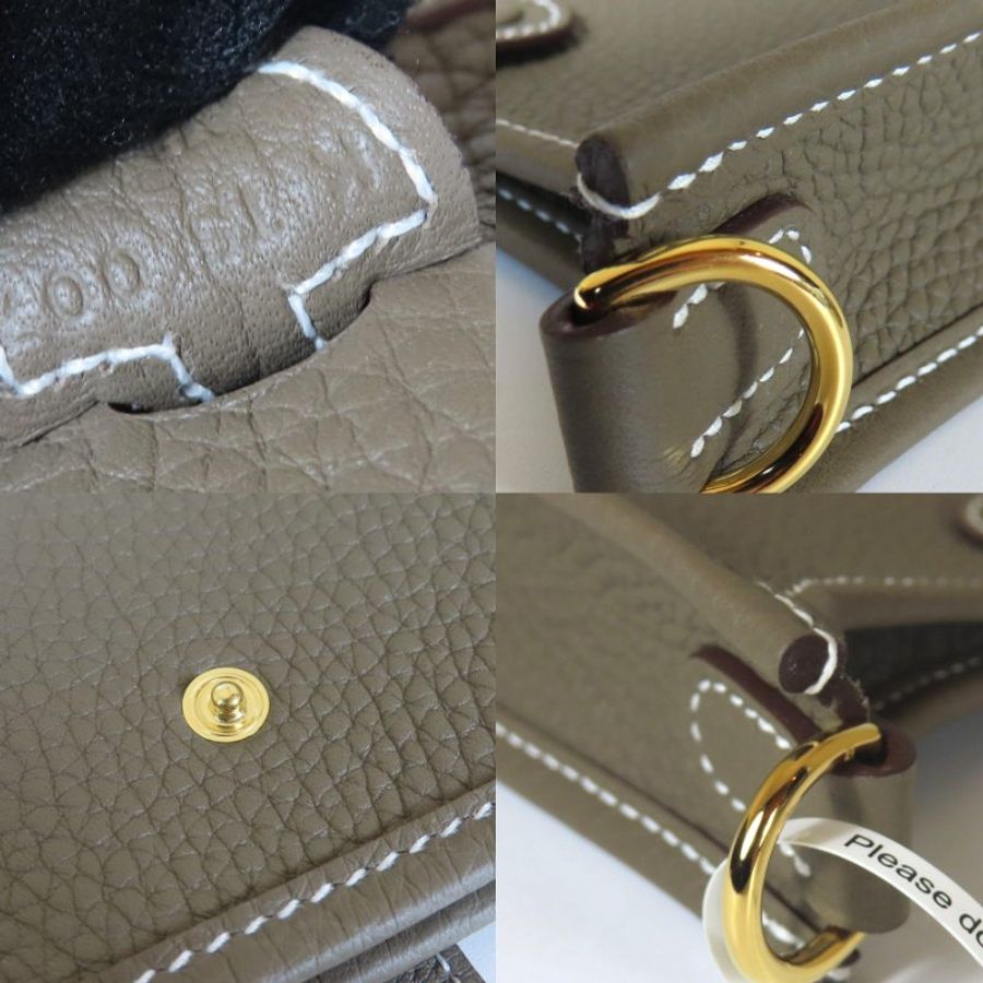 【巴黎站二手名牌專賣店】＊現貨＊HERMES 愛馬仕 真品＊K刻 Mini Evelyne 16大象灰小牛皮金釦鏤空洞H LOGO灰背帶肩背斜背包-5