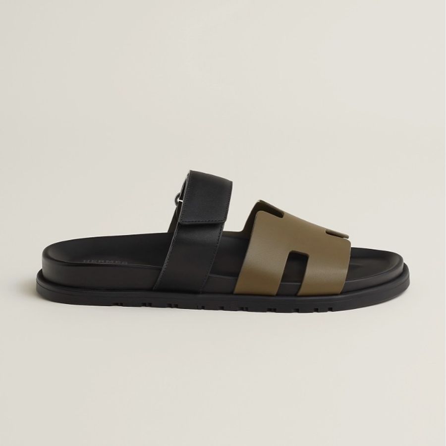 全新 HERMÈS 愛馬仕 Chypre涼鞋 Epsom 棕綠 / 黑色 42.5 二舅鞋-2