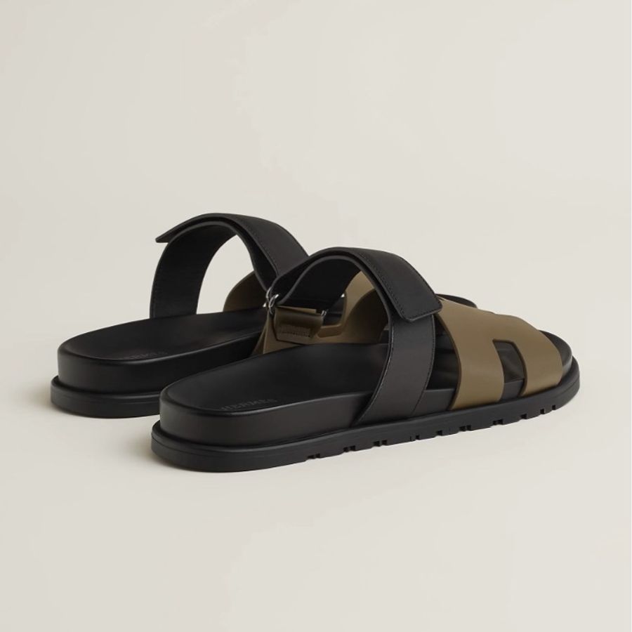 全新 HERMÈS 愛馬仕 Chypre涼鞋 Epsom 棕綠 / 黑色 42.5 二舅鞋-3