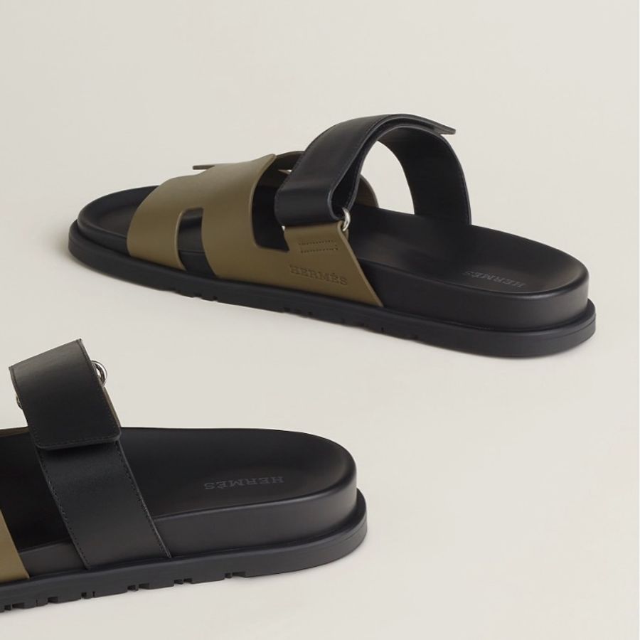 全新 HERMÈS 愛馬仕 Chypre涼鞋 Epsom 棕綠 / 黑色 42.5 二舅鞋-4