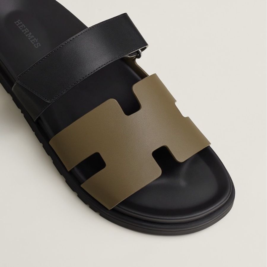 全新 HERMÈS 愛馬仕 Chypre涼鞋 Epsom 棕綠 / 黑色 42.5 二舅鞋-5