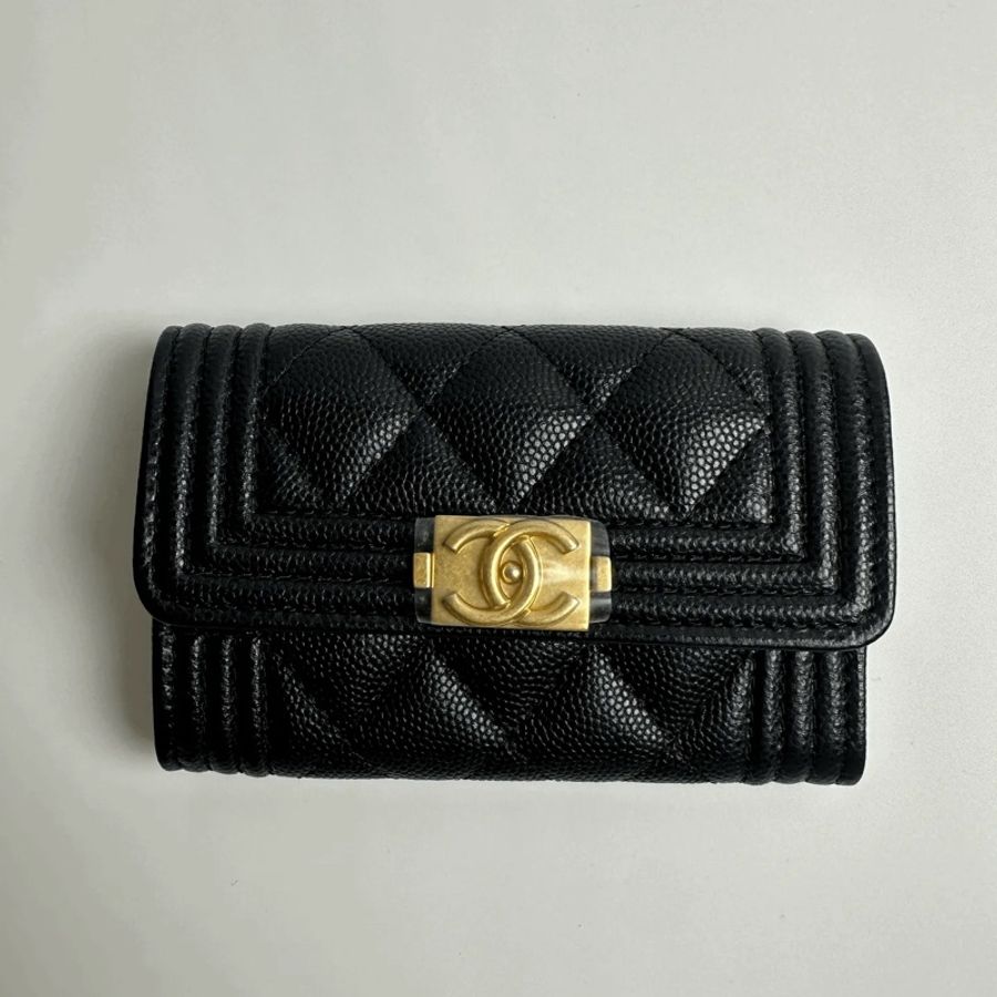 CHANEL Boy 荔枝皮黑金卡包-6