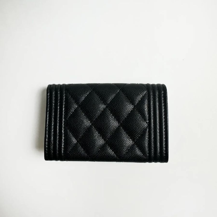 CHANEL Boy 荔枝皮黑金卡包-8