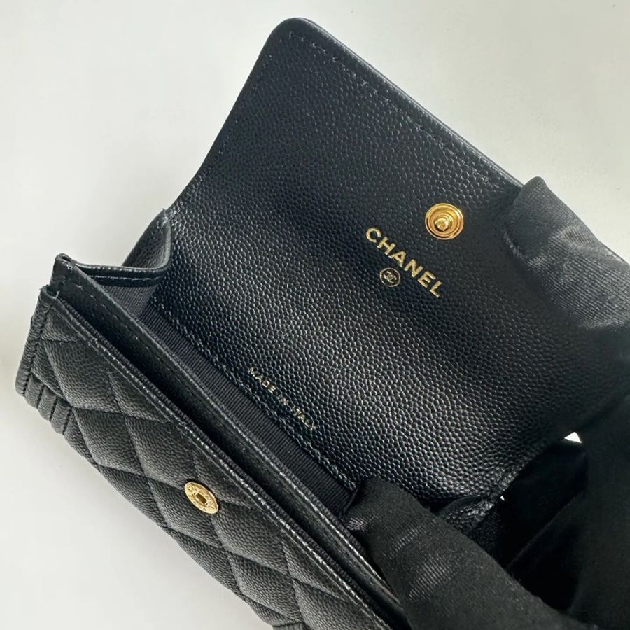 CHANEL Boy 荔枝皮黑金卡包-11