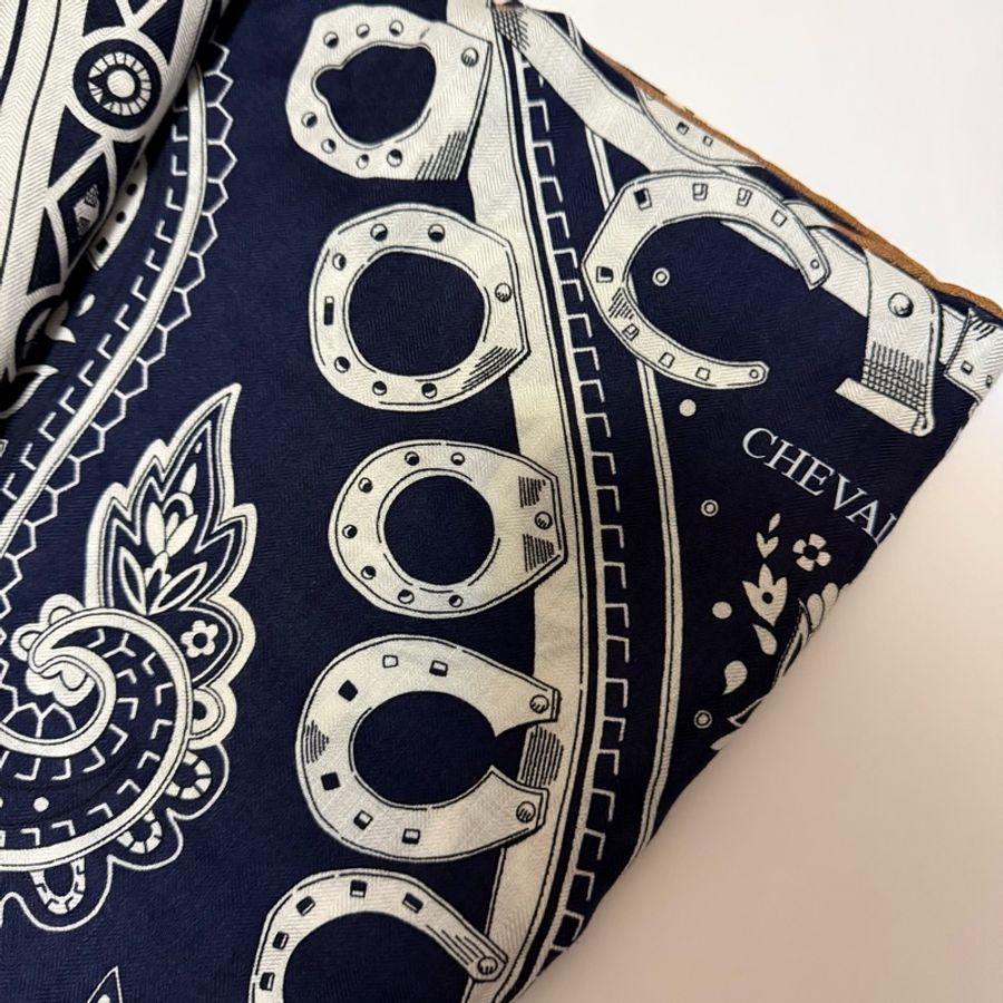 💖Hermes 140 cashmere 絲巾 披肩 圍巾💖 深藍色 全新-9