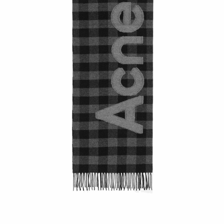 Acne Studios 男士 格紋徽標圍巾均碼碼205cm*37cm-4