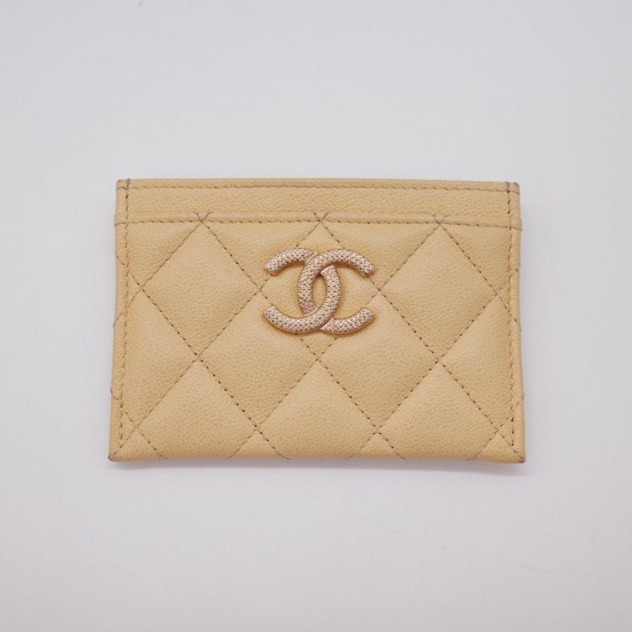 Chanel 香奈兒 經典 米黃色 魚子醬小牛皮 卡夾-1