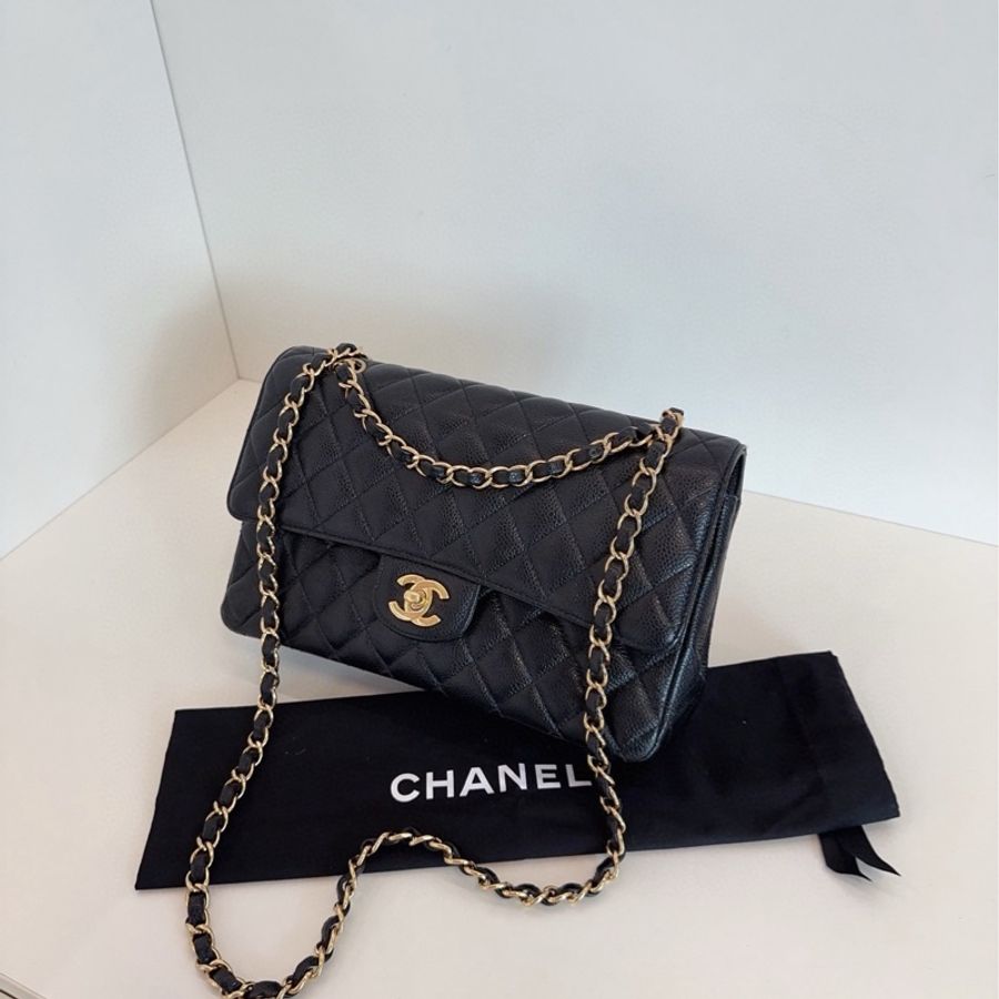 Chanel 香奈兒 黑金荔枝牛皮 CF鏈條包 中號-3