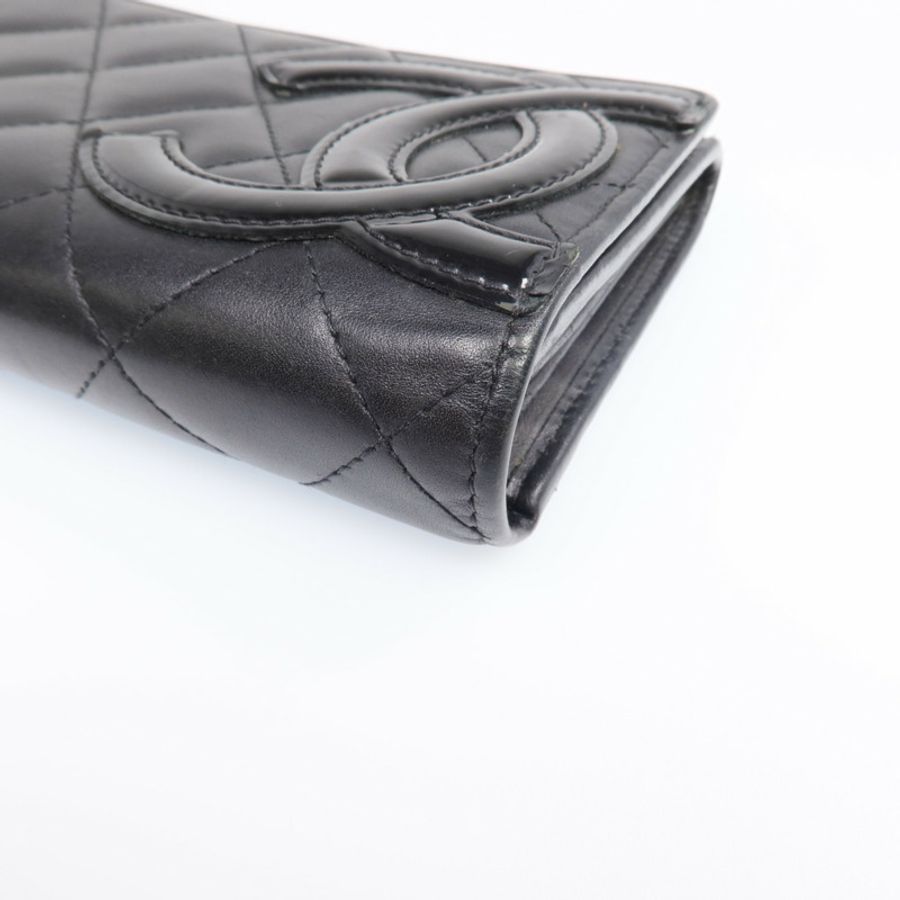 CHANEL 牛皮皮革Cambon Long Wallet銀扣長錢包-9