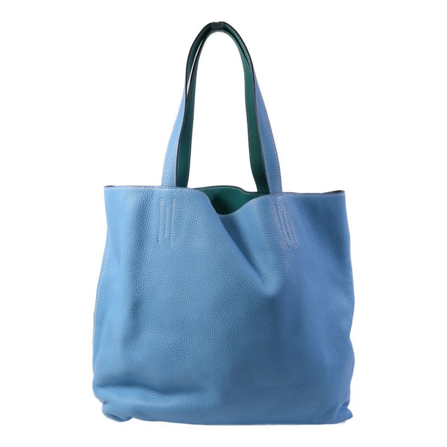 HERMES Clemence皮革Double Sens肩背袋/手挽袋Bleu Du Nord/vert Veronese-1