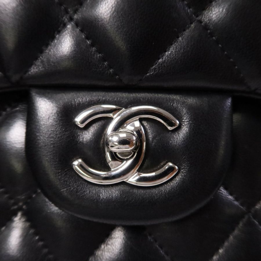 CHANEL 羊皮皮革Large Classic銀扣鏈帶肩背袋-6