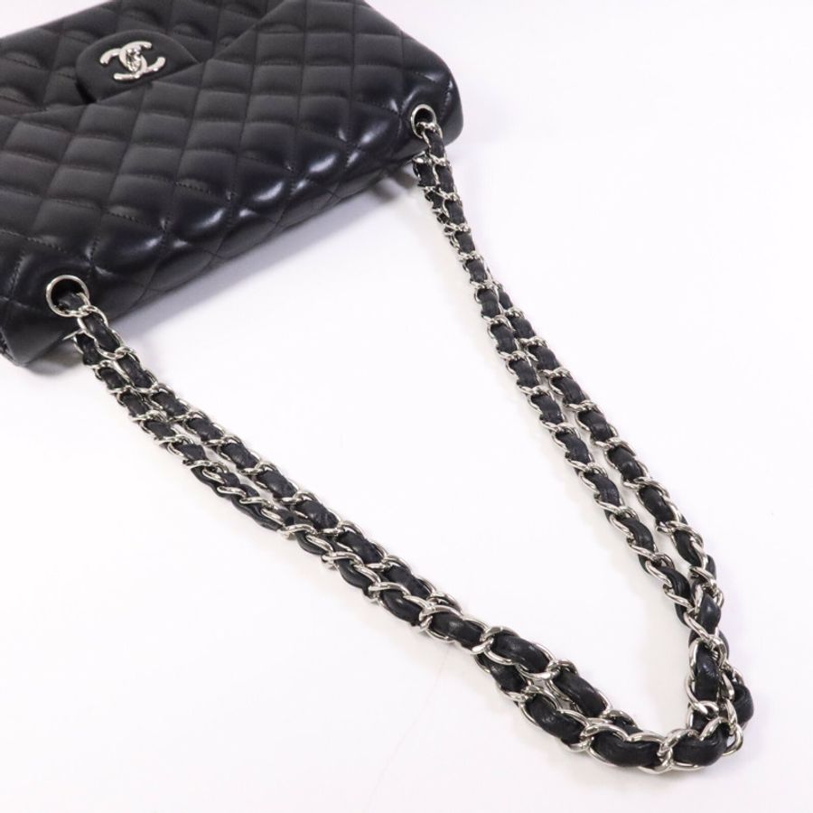 CHANEL 羊皮皮革Large Classic銀扣鏈帶肩背袋-8