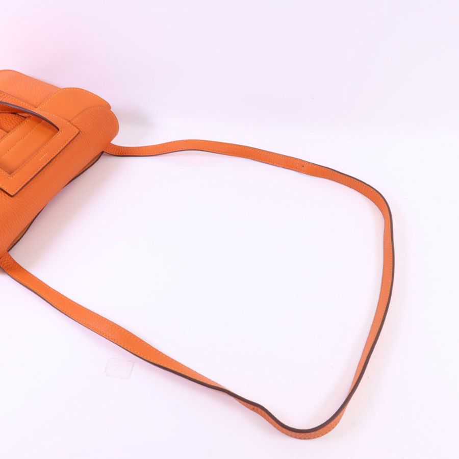 HERMES Clemence皮革Halzan 25金扣手挽肩背兩用袋Feu-4