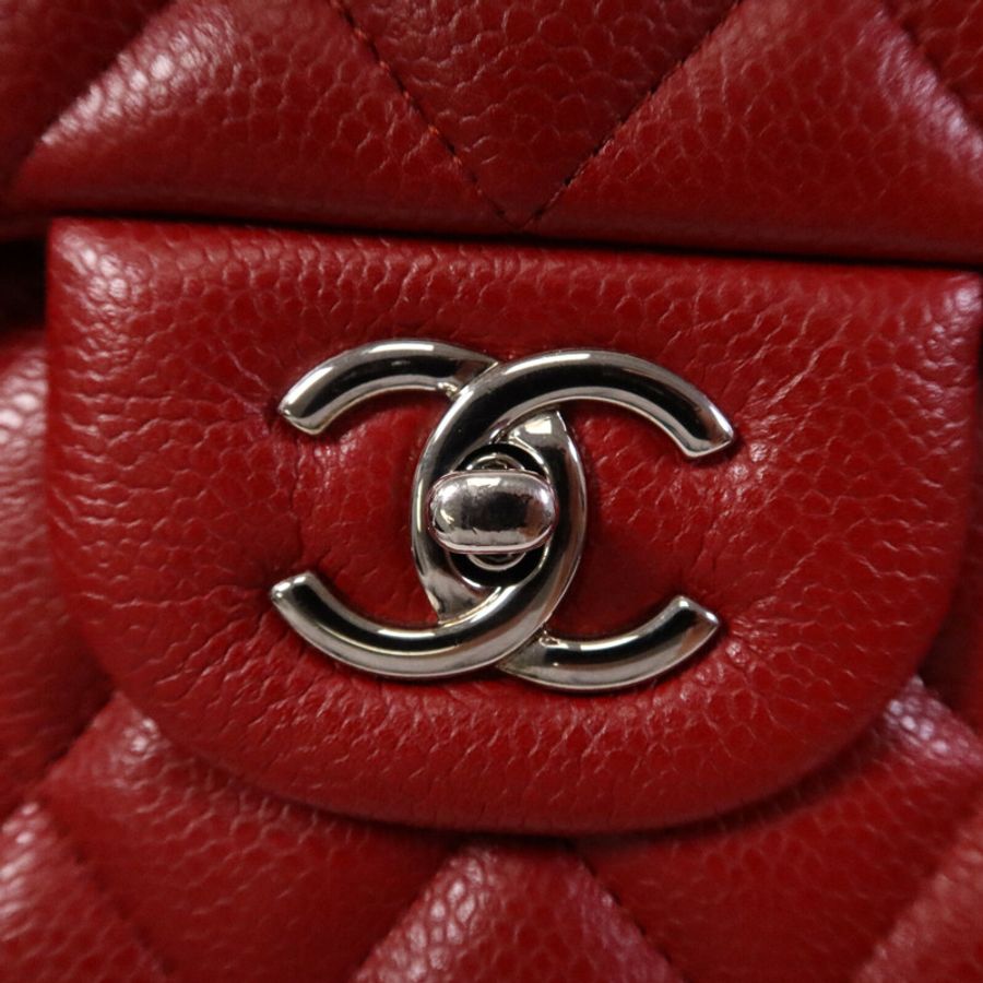 CHANEL 牛皮皮革Large Classic銀扣鏈帶肩背袋-5