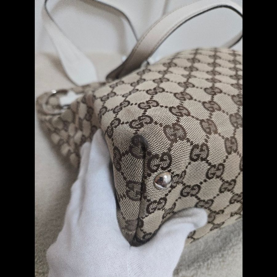 Gucci 古馳 經典大馬銜扣 GG 老花帆布大托特包-20