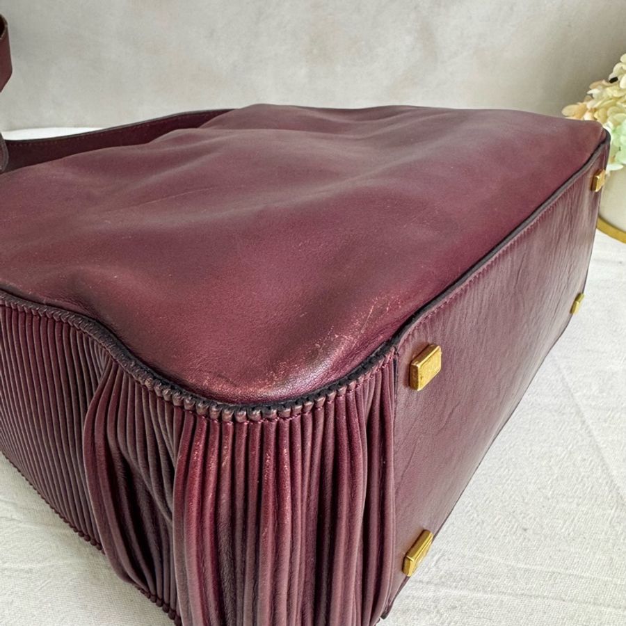 Celine 酒紅色單肩包 vintage 中古-10