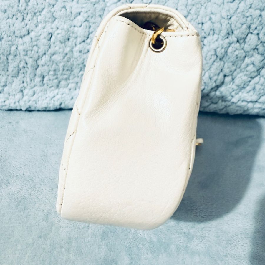 正品保真 香奈兒Chanel vintage白色金釦金鏈半月包月亮包小豬包肩背包經典收藏款-5