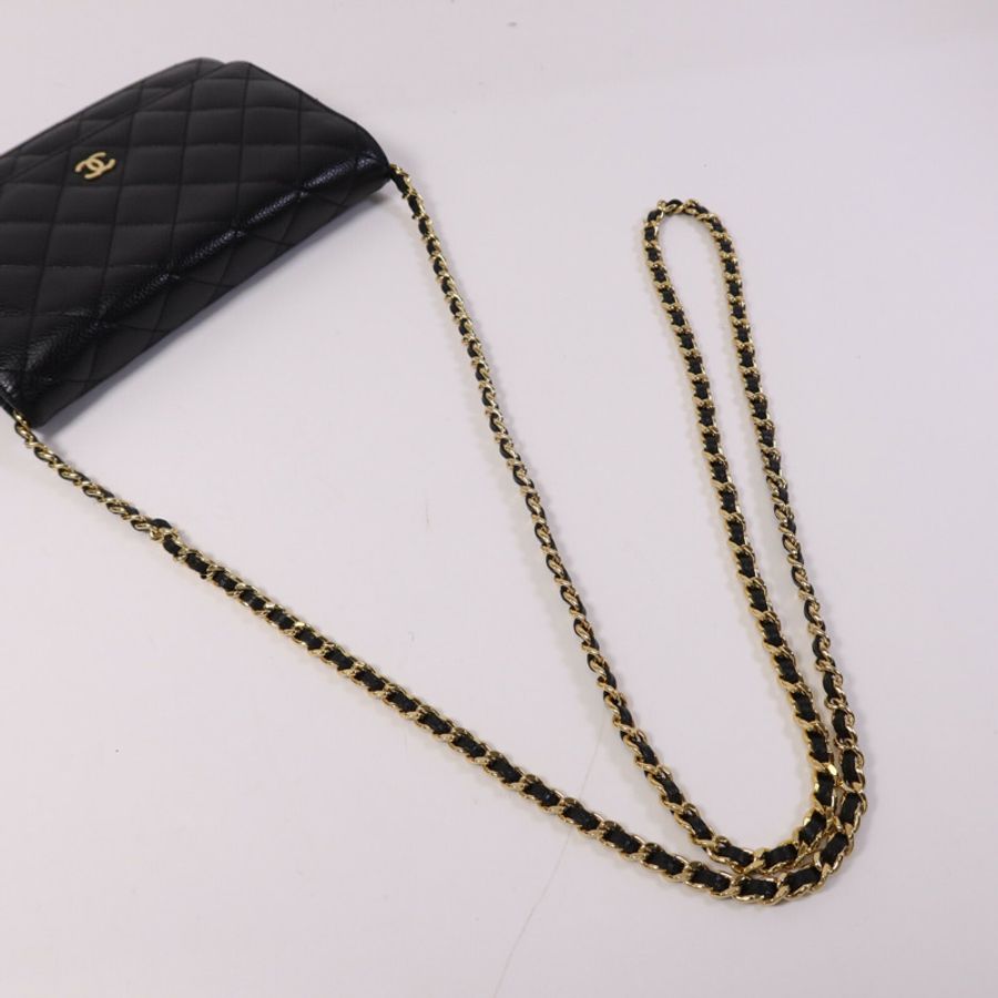 CHANEL 牛皮皮革WOC Wallet On Chain金扣鏈帶肩背袋-8