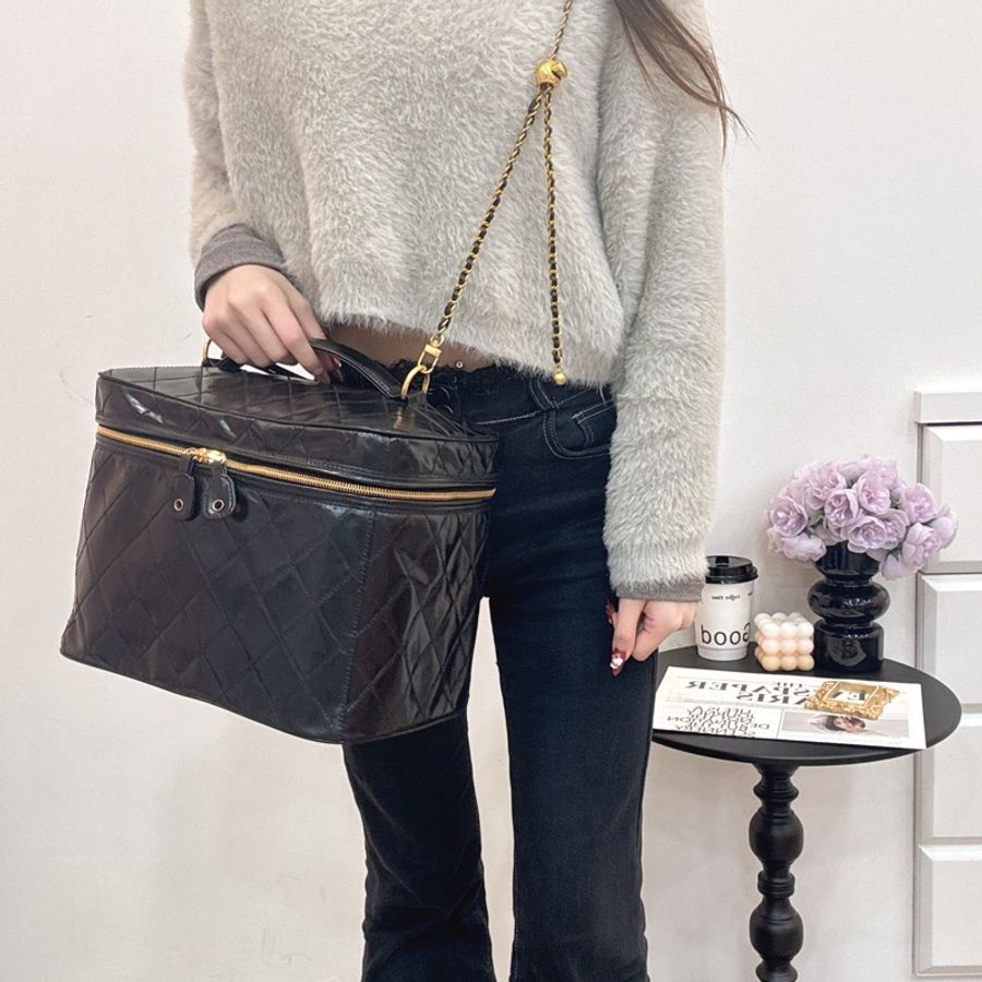 Chanel 菱格漆皮化妝包 手提 斜背 中古 vintage 二手-4