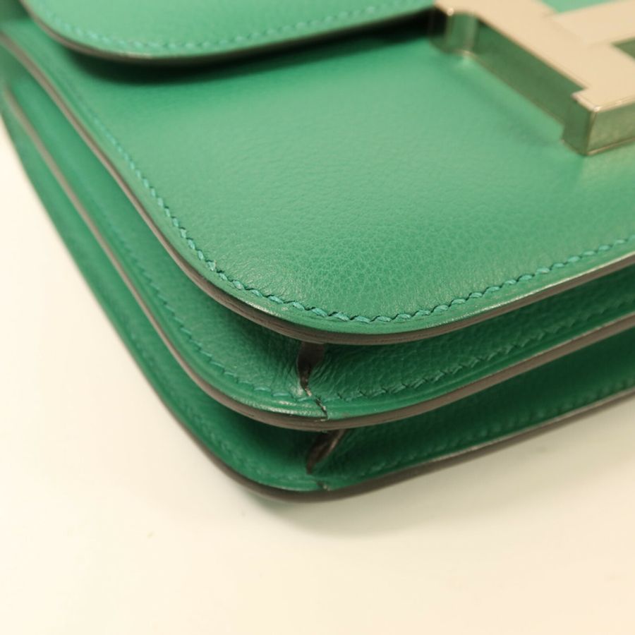 HERMES Evercolor皮革Constance Mini銀扣肩背袋Vert Vertigo-10