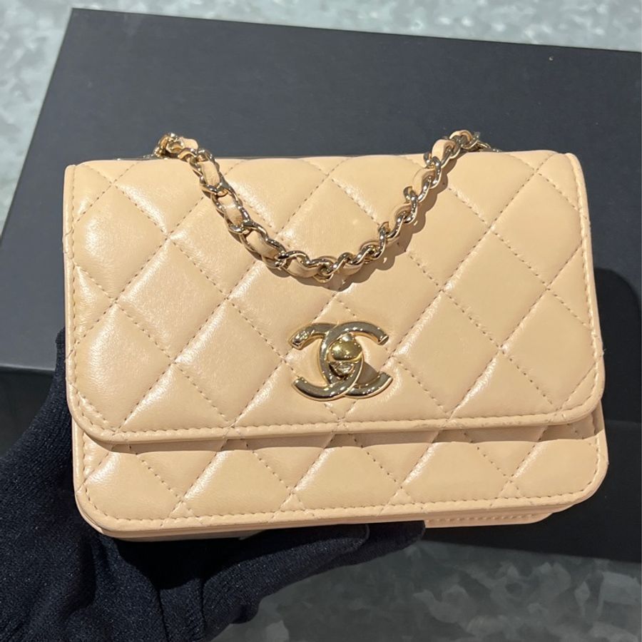 Chanel mini trendy cc woc米色/金釦-5