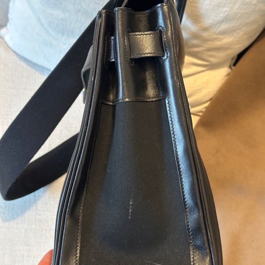 Hermès 愛馬仕Kelly Lakis40 黑銀Box皮拼帆布 框K刻 全原無護理 停產款 成色如圖 現貨-5