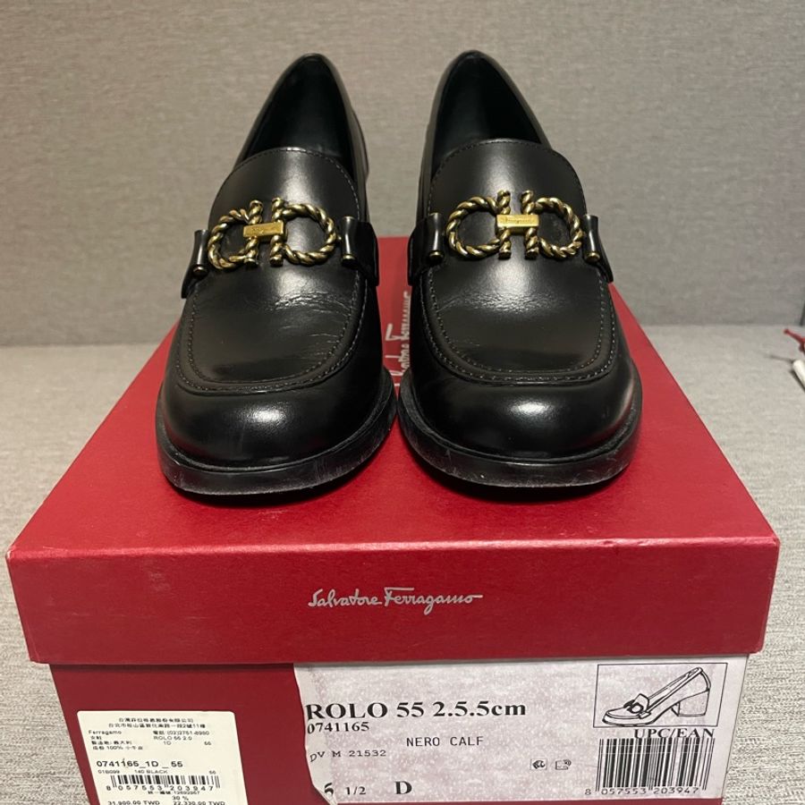 ferragamo黑色福樂鞋5.5號-1