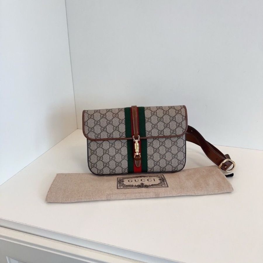 Gucci Jackie 1961系列 老花拼經典條紋 胸包/腰包/郵差包 24*15*4 9新 配件塵袋-2