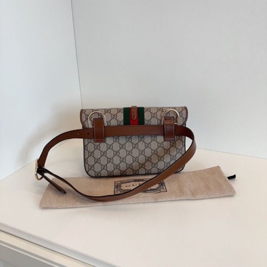 Gucci Jackie 1961系列 老花拼經典條紋 胸包/腰包/郵差包 24*15*4 9新 配件塵袋-3