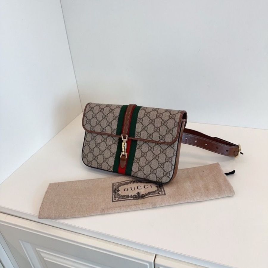 Gucci Jackie 1961系列 老花拼經典條紋 胸包/腰包/郵差包 24*15*4 9新 配件塵袋-4