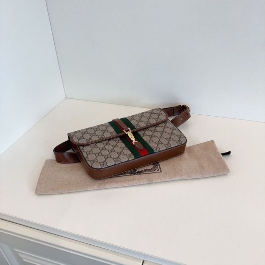 Gucci Jackie 1961系列 老花拼經典條紋 胸包/腰包/郵差包 24*15*4 9新 配件塵袋-5