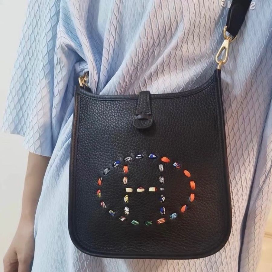 HERMES 黑金伊芙琳mini肩背斜背包17*17.5*5.5 9新配件塵袋-0