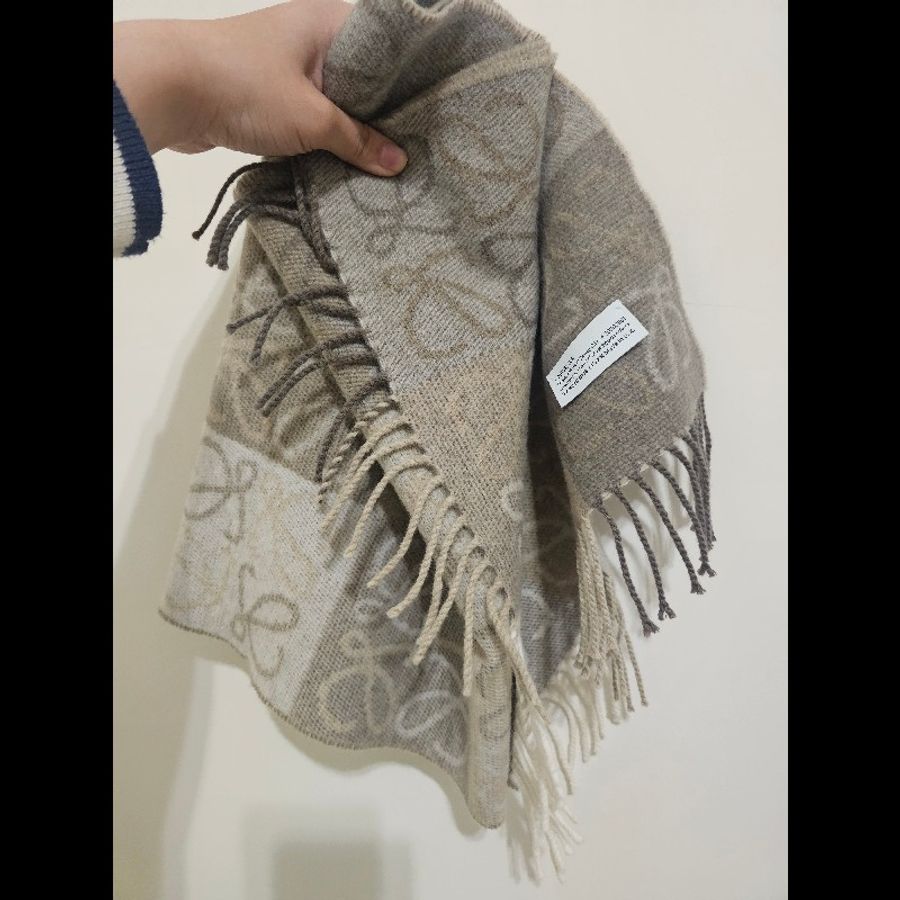 LOEWE 圍巾 格紋 米色-2