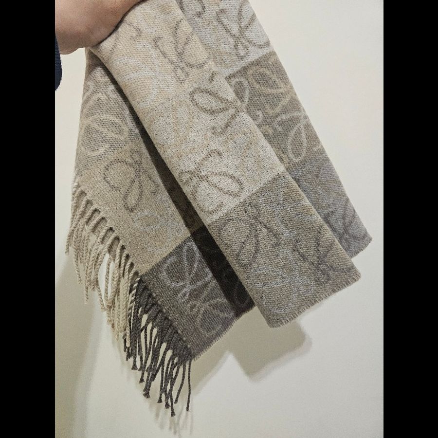 LOEWE 圍巾 格紋 米色-5