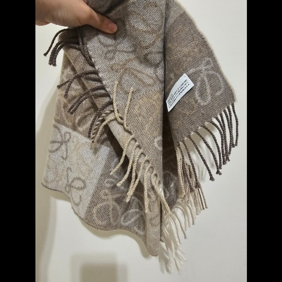 LOEWE 圍巾 格紋 米色-9