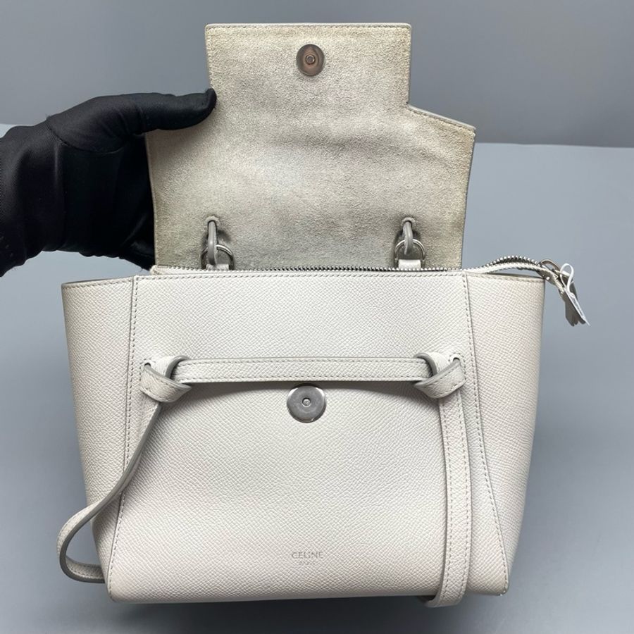 97新 celine賽琳新標鯰魚nano全皮白色20*20*10cm/-5