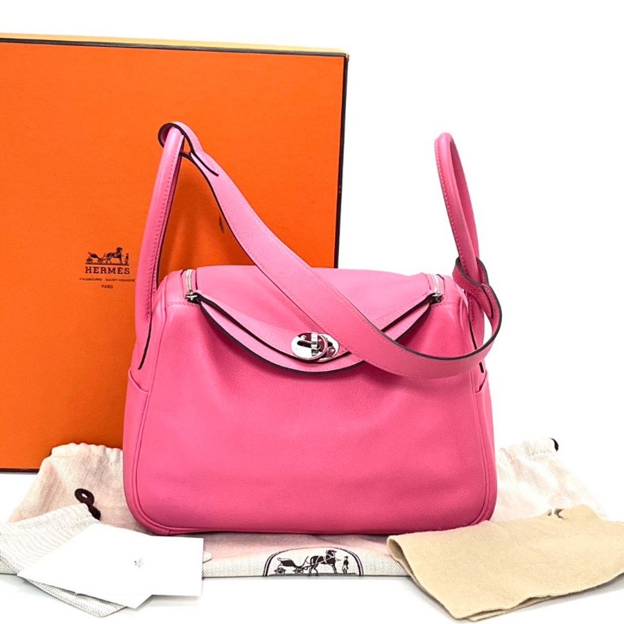 HERMES 唇膏粉銀扣 Lindy26手提肩背包26*17*13 98新配件盒子塵袋毛氈布-1